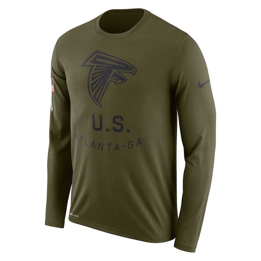 Men's Atlanta Falcons Nike Salute to Service Sideline Legend Performance Long Sleeve T-Shirt Olive